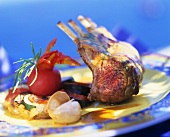 Roast rack of lamb with vegetables