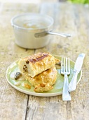 Asparagus in puff pastry with morel cream sauce
