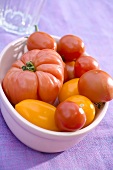 Various types of tomatoes in a bowl