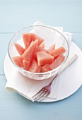 Chunks of watermelon in a small bowl