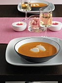 Tomato and orange soup with scallops