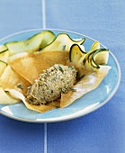 Anchovy ball with courgettes on brik pastry