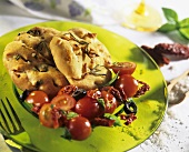 Rosemary focaccia with tomato salad