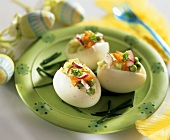 Boiled eggs stuffed with vegetables