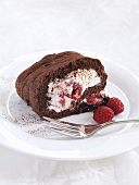 Chocolate roulade with raspberry and cream filling