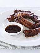 Spare ribs with barbecue sauce and rice