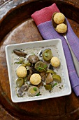 Soup with mushrooms, leeks and cheese balls