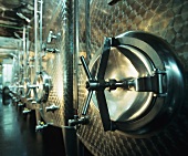 Stainless steel tanks in a wine cellar