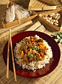 Braised beef on deep-fried rice noodles (Vietnam)