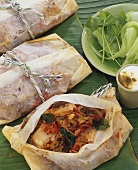 Swordfish cooked in parchment paper