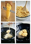Making fried corn cakes (Thailand)