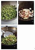 Preparing stir-fried broad beans with red curry (Thailand)