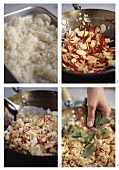 Preparing fried rice with chicken and basil (Thailand)
