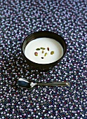 Rice cream with orange blossom water and pistachios