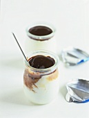 Yoghurt with chocolate in jars
