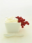 Crème Chantilly (French sweetened whipped cream) with redcurrants