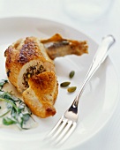 Guinea fowl breast with morel & pistachio stuffing on spinach sauce