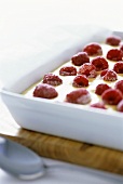 Vanilla dessert with raspberries