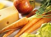 Carrots, cheese, apple