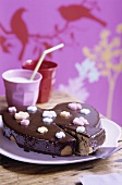 Heart-shaped chocolate caramel cake