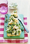 Prawns and cress on baguette with herb remoulade sauce
