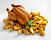 Roast chicken with potato wedges