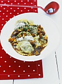 Oxtail ravioli with Parmesan and chanterelles