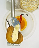 Poached pears with soft cheese
