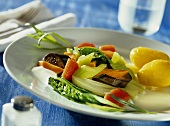 Colourful vegetables with potatoes and sour cream