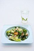 A mixed leaf salad with chicken and melon