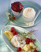 Fruits of the forrest ice cream with coconut cream cheese and apples and raspberries with quark clouds