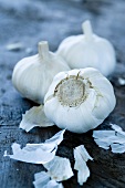 Three Whole Garlic Bulbs, Close Up