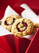 Coconut biscuits with raspberry jam