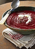 Borschtsch (beetroot soup) with caraway and sour cream