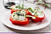 Red peppers filled with herb cream cheese and fish