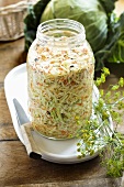 A jar of white cabbage salad