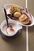 Fried scallops with Radicchio di Treviso and blood orange sauce