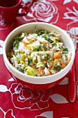 Celery rice salad with leek and carrots