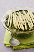Spinach flan with white asparagus