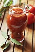 Homemade tomatoe puree in a jar