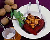 Sweet potato gnocchi with a pear and elderberry compote