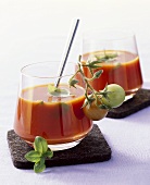 Tomato and red pepper soup made with orange juice