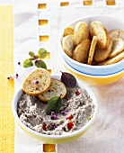 Sunflower seed spread or dip and bread chips