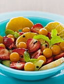 Fruit salad made with strawberries and exotic fruit