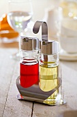 Oil and vinegar in small bottles