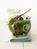 Pickled gherkins in a jar