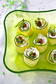 Cucumber rolls filled with soft cheese