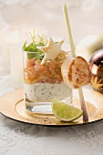 Salmon tartare and skewered scallop for Christmas