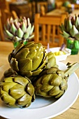 Artichokes on a plate in a restaurant