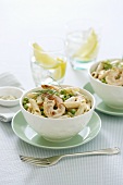 Penne with prawns and peas